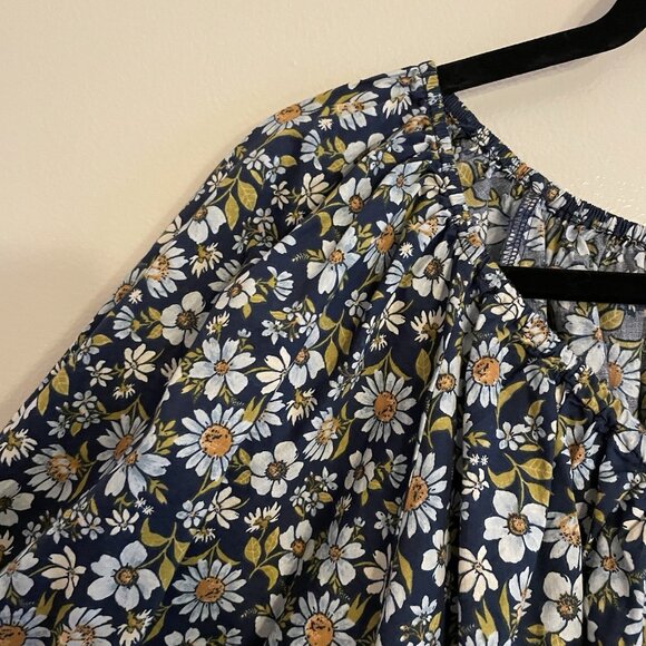 Old Navy Women XL TALL Blue Floral Boho Peasant Puff Sleeve Smocked Peplum Top - Picture 7 of 10